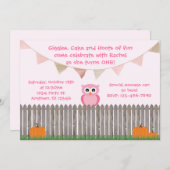 Fall Owl on Fence Pink Birthday Invitation (Front/Back)