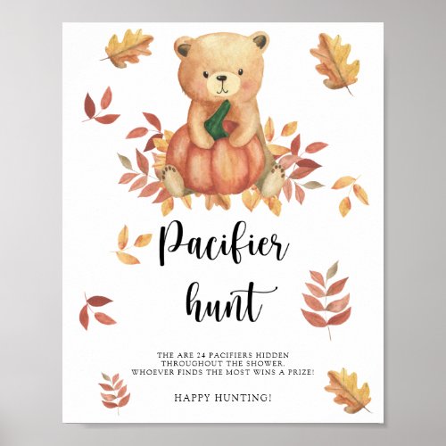 Fall _ pacifier hunt baby shower game poster
