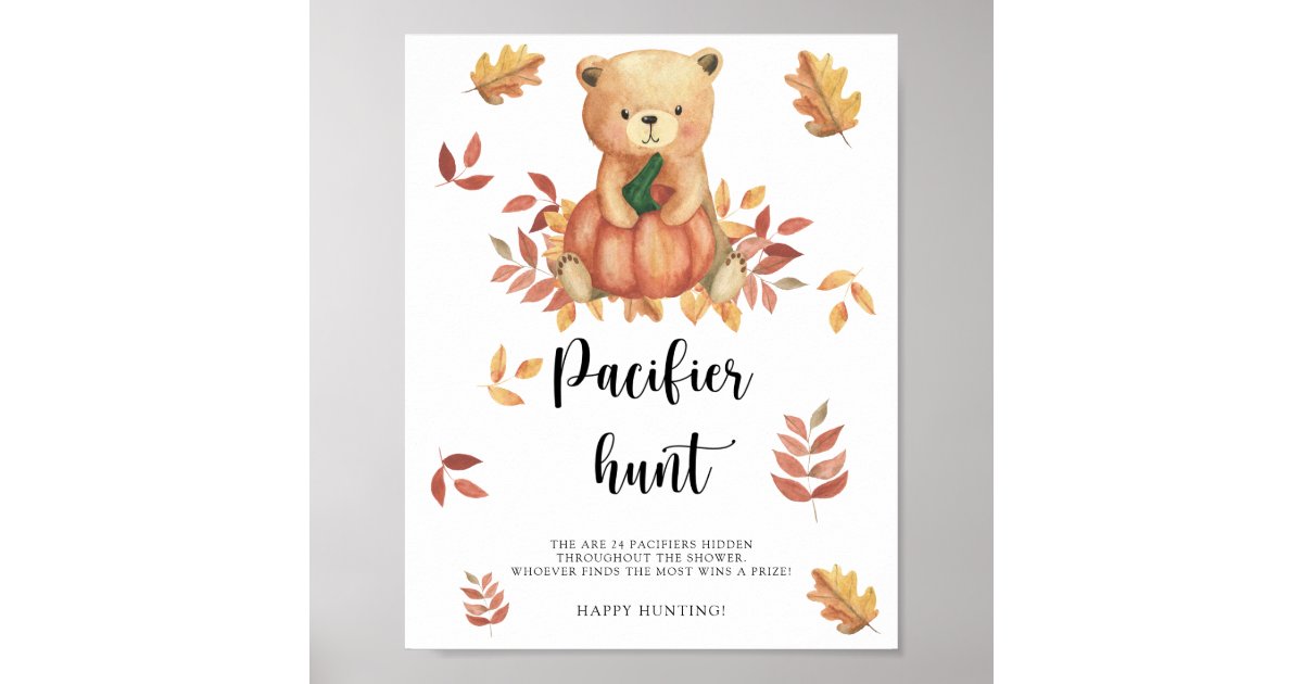 Fall - pacifier hunt baby shower game poster | Zazzle