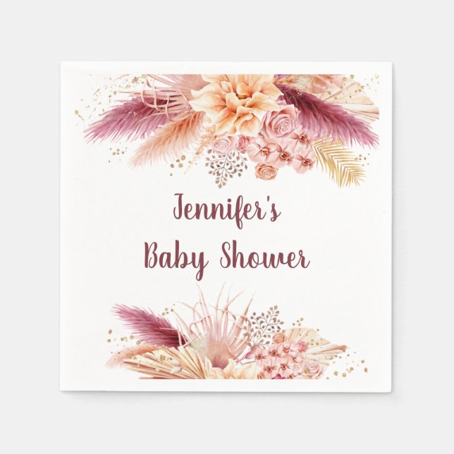 Fall Pampas Grass Boho Baby Shower Napkins (Front)
