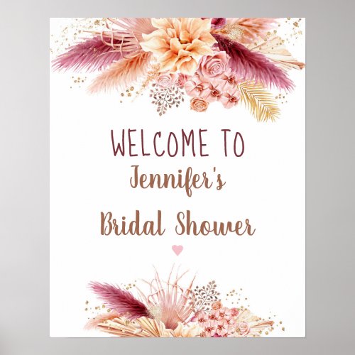 Fall Pampas Grass Boho Bridal Shower Welcome Poster