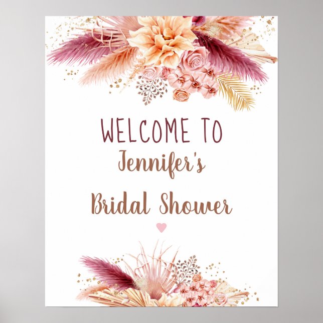 Fall Pampas Grass Boho Bridal Shower Welcome Poster (Front)