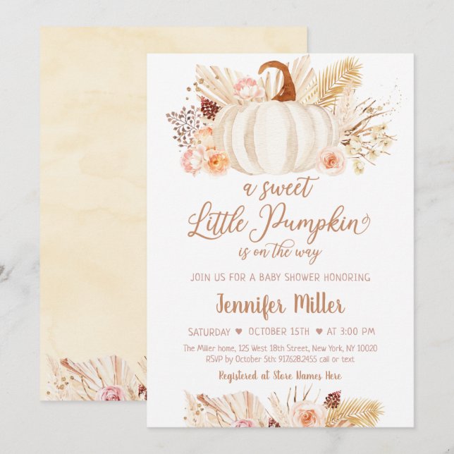 Fall Pampas Grass Little Pumpkin Baby Shower Invitation (Front/Back)