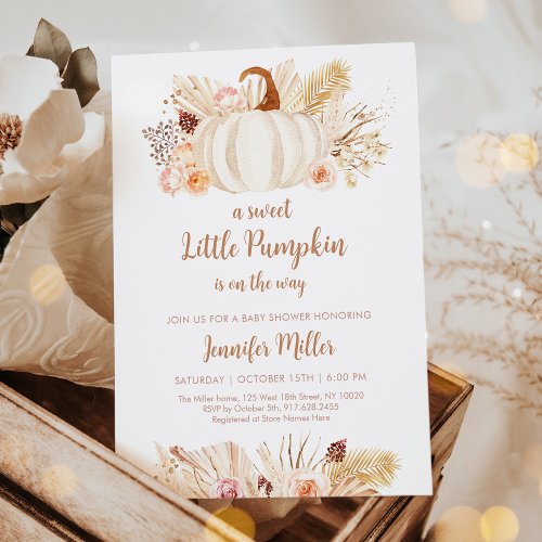 Fall Pampas Grass Little Pumpkin Baby Shower Invitation