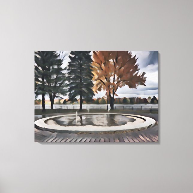 Fall park scenery canva pen and ink painting canvas print (Front)