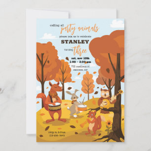 Fall Party Animals Birthday  Invitation