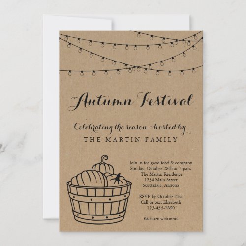 Fall Party Autumn Festival  Rustic Kraft Paper In Invitation