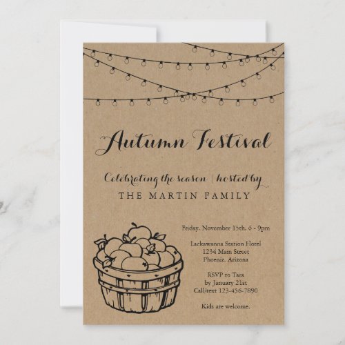 Fall Party Autumn Festival  Rustic Kraft Paper Invitation