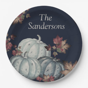 Fall Party Blue pumpkin, Happy Thanksgiving Paper Plates
