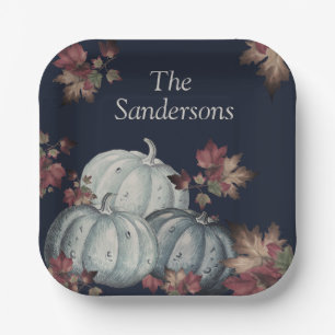 Fall Party Blue pumpkin, Happy Thanksgiving Paper Plates