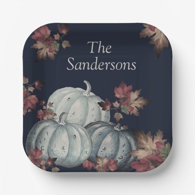 Fall Party Blue pumpkin, Happy Thanksgiving Paper Plates (Front)