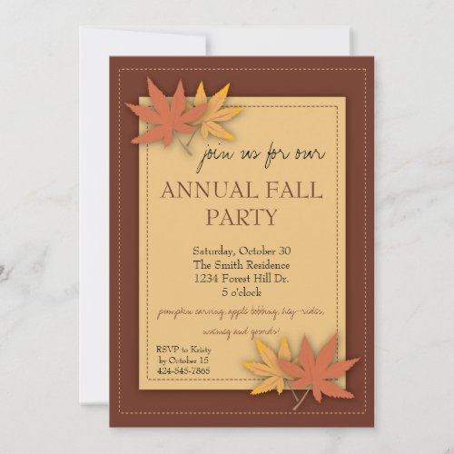 Fall Party Leaves Invitation