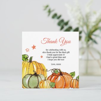 fall party, pumpkin, autumn, thank you card | Zazzle