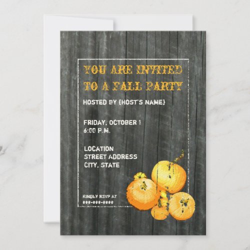 Fall Party Pumpkin &amp; Barnwood Invitation