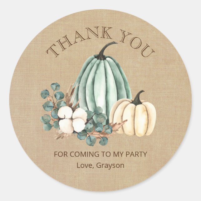 Fall Party Thank You Classic Round Sticker (Front)