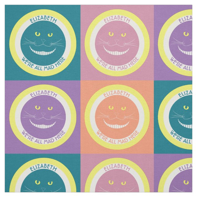 Fall Pastel Colors Cheshire Smiling Cat Fabric (Swatch)