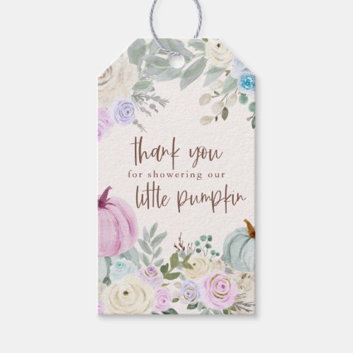 Fall Pastel Pumpkin Floral Baby Shower Gift Tags