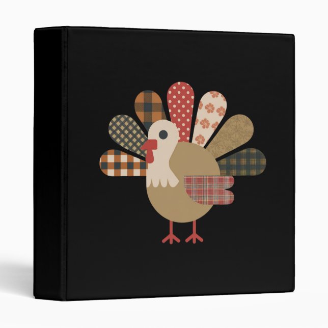 Fall Patchwork QuiltedTurkey Thanksgiving 3 Ring Binder (Front/Spine)