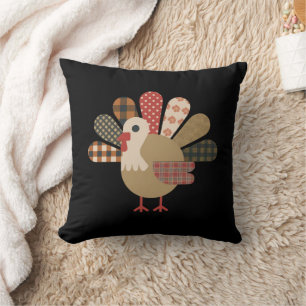 Fall Patchwork QuiltedTurkey Thanksgiving Throw Pillow
