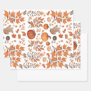Fall pattern design wrapping paper sheets