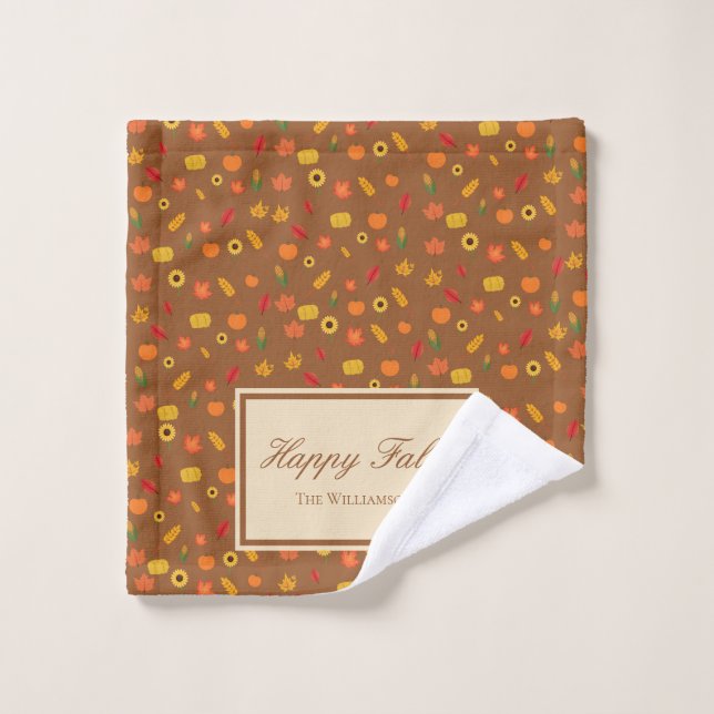 Fall Pattern Family Last Name Brown Bath Towel Set (Wash Cloth)