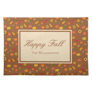 Fall Pattern Family Last Name Brown Cloth Placemat