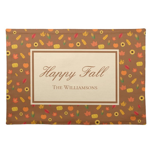 Fall Pattern Family Last Name Brown Cloth Placemat (Front)