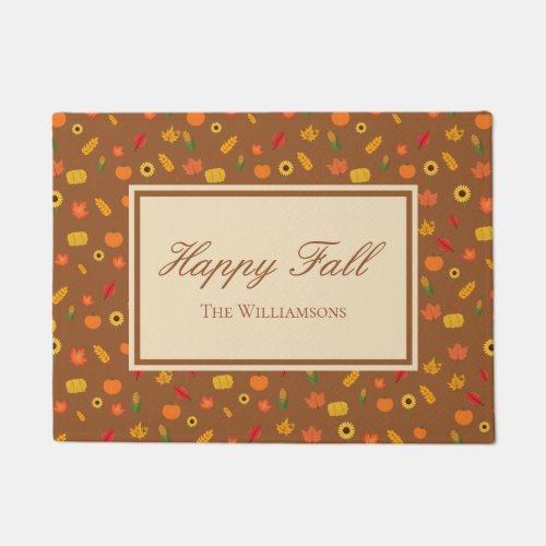 Fall Pattern Family Last Name Brown Doormat