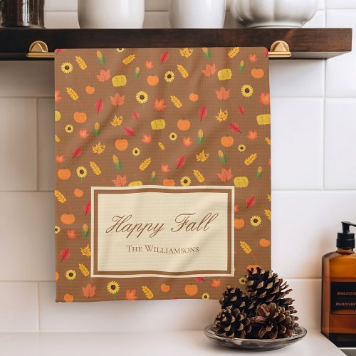 Fall Pattern Family Last Name Brown Kitchen Towel