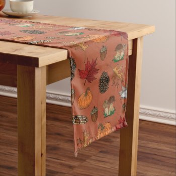 Fall Pattern On Burnt Orange Long Table Runner by Eclectic_Ramblings at Zazzle