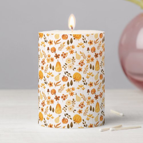 Fall Pattern with Pumpkins LeavesAutumn Elegance Pillar Candle