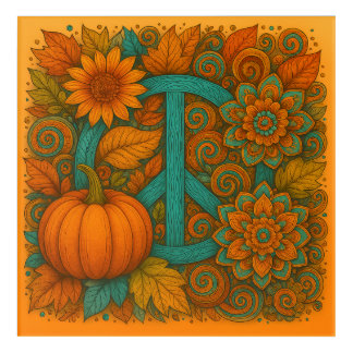 Fall Peace Sign Pumpkins Turquoise & Orange Pillow Acrylic Print