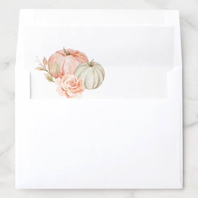 Fall Peach and Green Pumpkin Floral Rustic Envelope Liner (In Envelope)