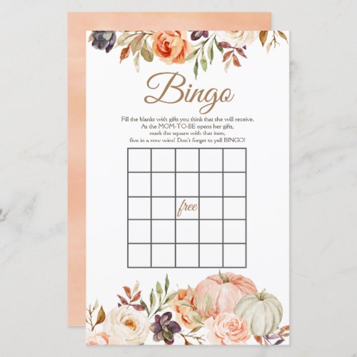 Fall Peach Pumpkin Rustic Floral Bingo Games