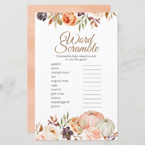 Fall Peach Pumpkin Rustic Word Scramble