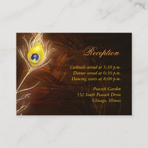 Flamboyant Peacock Feather Reception Enclosure Business Card