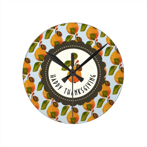 Fall Pears Fruit Thanksgiving Round Clock