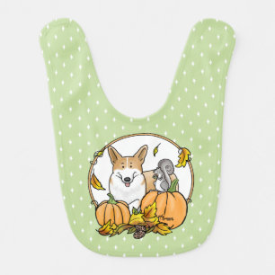 Fall Pembroke Welsh Corgi (red 1) Pumpkins Cute Baby Bib