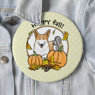 Fall Pembroke Welsh Corgi (red 1) Pumpkins Cute Button