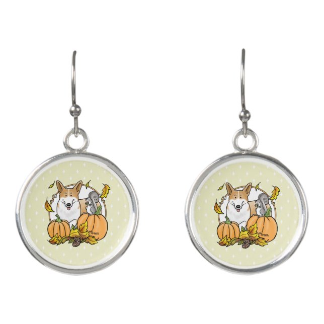 Fall Pembroke Welsh Corgi (red 1) Pumpkins Cute Earrings (Front)