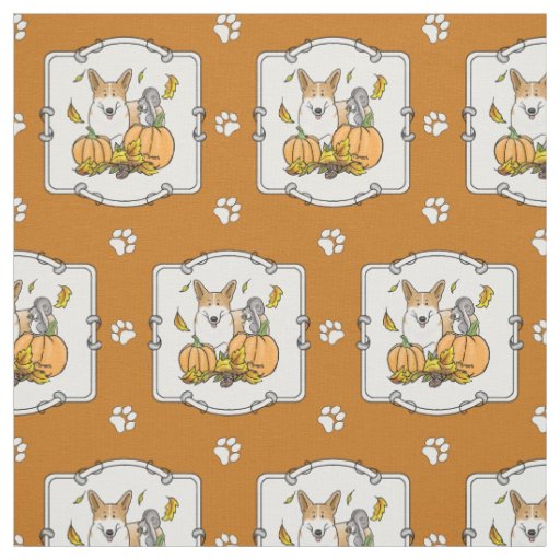 Fall Pembroke Welsh Corgi (red 1) Pumpkins Cute Fabric
