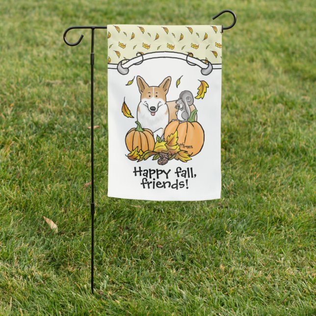 Fall Pembroke Welsh Corgi (red 1) Pumpkins Cute Garden Flag (In SItu)