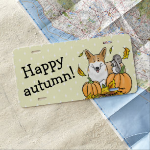 Fall Pembroke Welsh Corgi (red 1) Pumpkins Cute License Plate