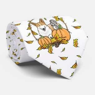 Fall Pembroke Welsh Corgi (red 1) Pumpkins Cute Neck Tie