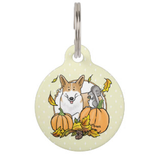 Fall Pembroke Welsh Corgi (red 1) Pumpkins Cute Pet ID Tag