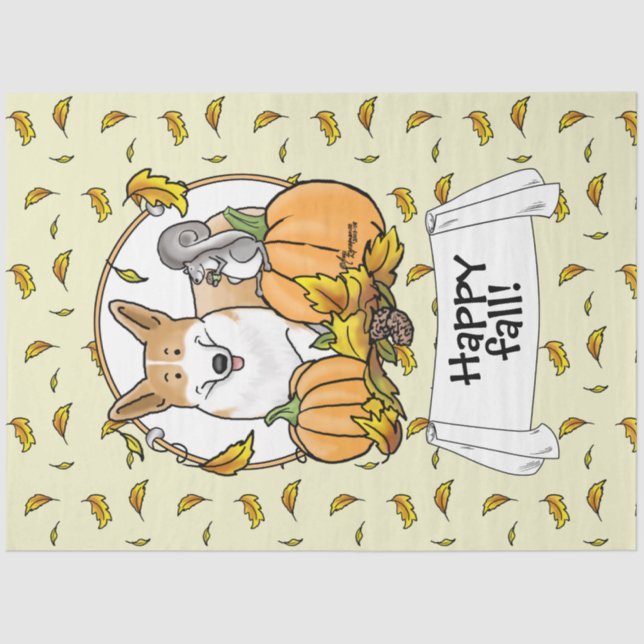 Fall Pembroke Welsh Corgi (red 1) Pumpkins Cute Tissue Paper (Front)