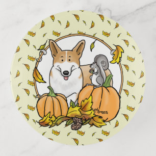Fall Pembroke Welsh Corgi (red 1) Pumpkins Cute Trinket Tray