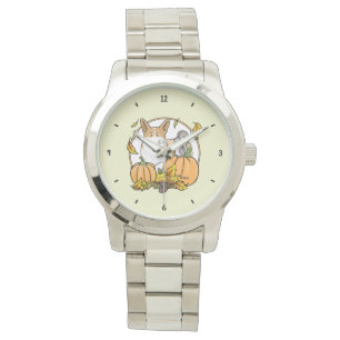 Fall Pembroke Welsh Corgi (red 1) Pumpkins Cute Watch