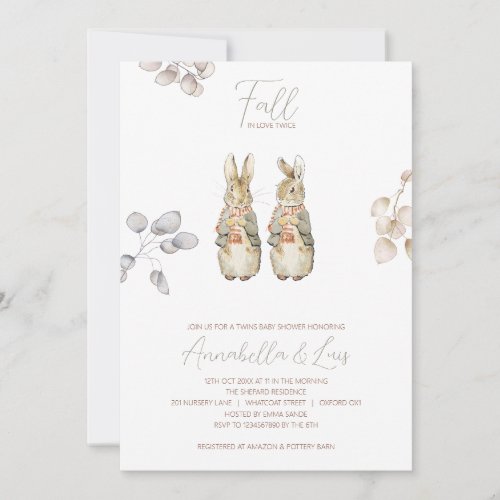 Fall Peter the Rabbit Twins Baby shower Invitation
