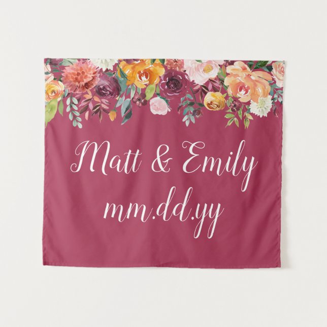 Fall Photo Booth Prop Burgundy Wedding Backdrop (Front (Horizontal))